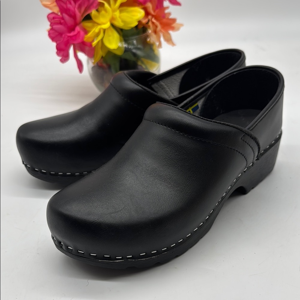 Classic Black Leather Clogs for Women